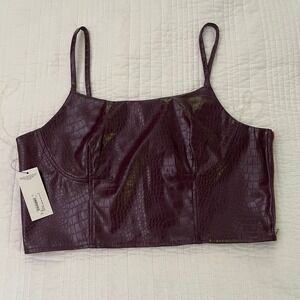 Bold Elements Womens Faux Leather Croc Embossed Crop Top Wine Purple XL NWT